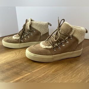 Marc Fisher Brown Leather Faux Sherpa Fur Lined Winter Boots Booties sz 6.5